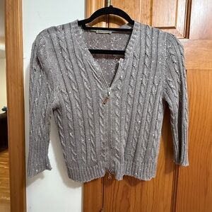 Brunello Cucinelli Zip Front Cardigan. 3/4 sleeves. Linen & Silk size S/M